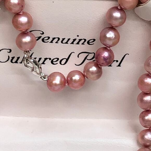 Pink Genuine Cultured Pearls & Crystal Earrings NWOT - Picture 2 of 3